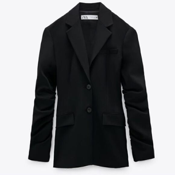 ZARA RUCHED SLEEVE BLAZER - Picture 3 of 4